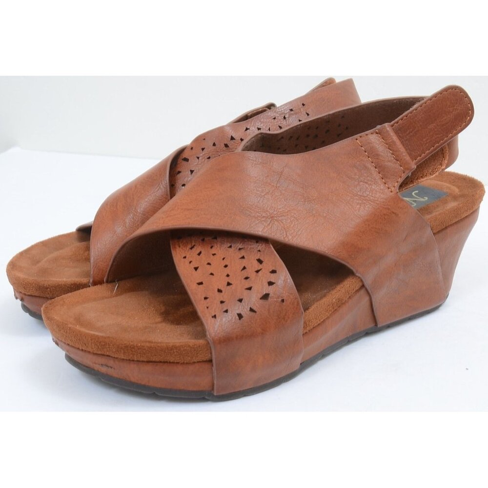 Natural Reflections Marsha Wedge Sandals Vegan Leather Boho Beachy Summer Sz 7 - Picture 2 of 9